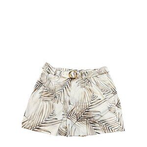 WHBM The 5" Short Belted White with a Brown Leaf Fern Design Chino Size 12 NWT